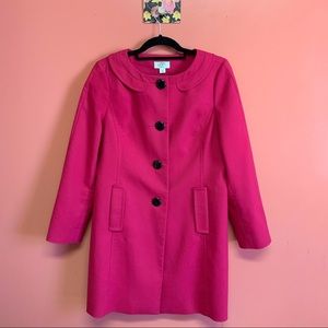 LOFT bright pink long coat with faux collar